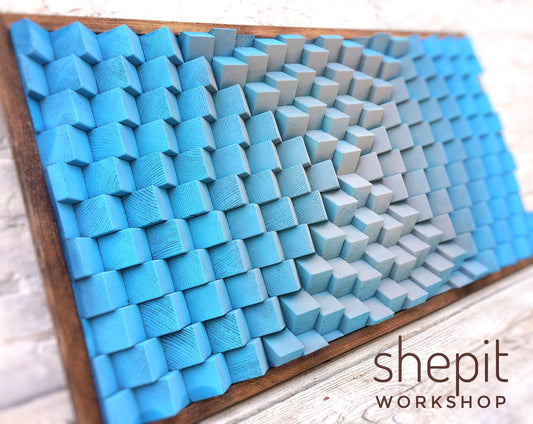 Wood Wall Art - Powdery Blue Gray - Modern Abstract Artwork - 3D Sound Diffuser Acoustic Panel