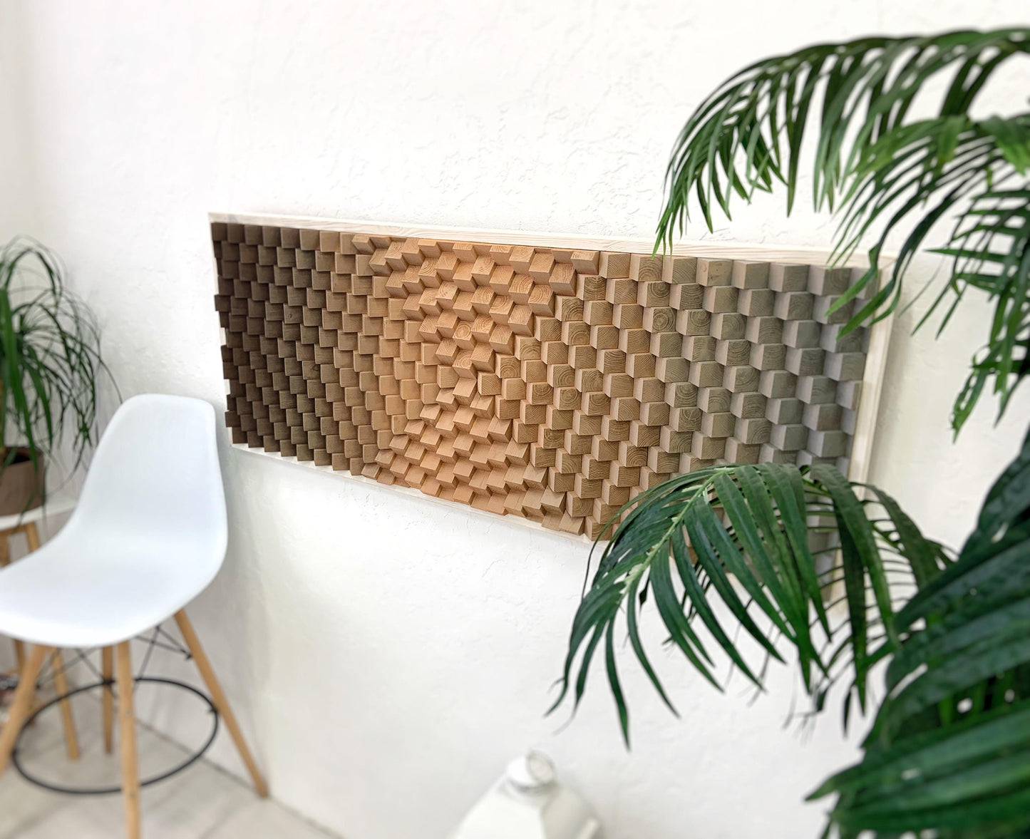 Wood Wall Art - Brown Beige Gray Artwork - Modern Geometric 3D - Sound Diffuser Acoustic Panel