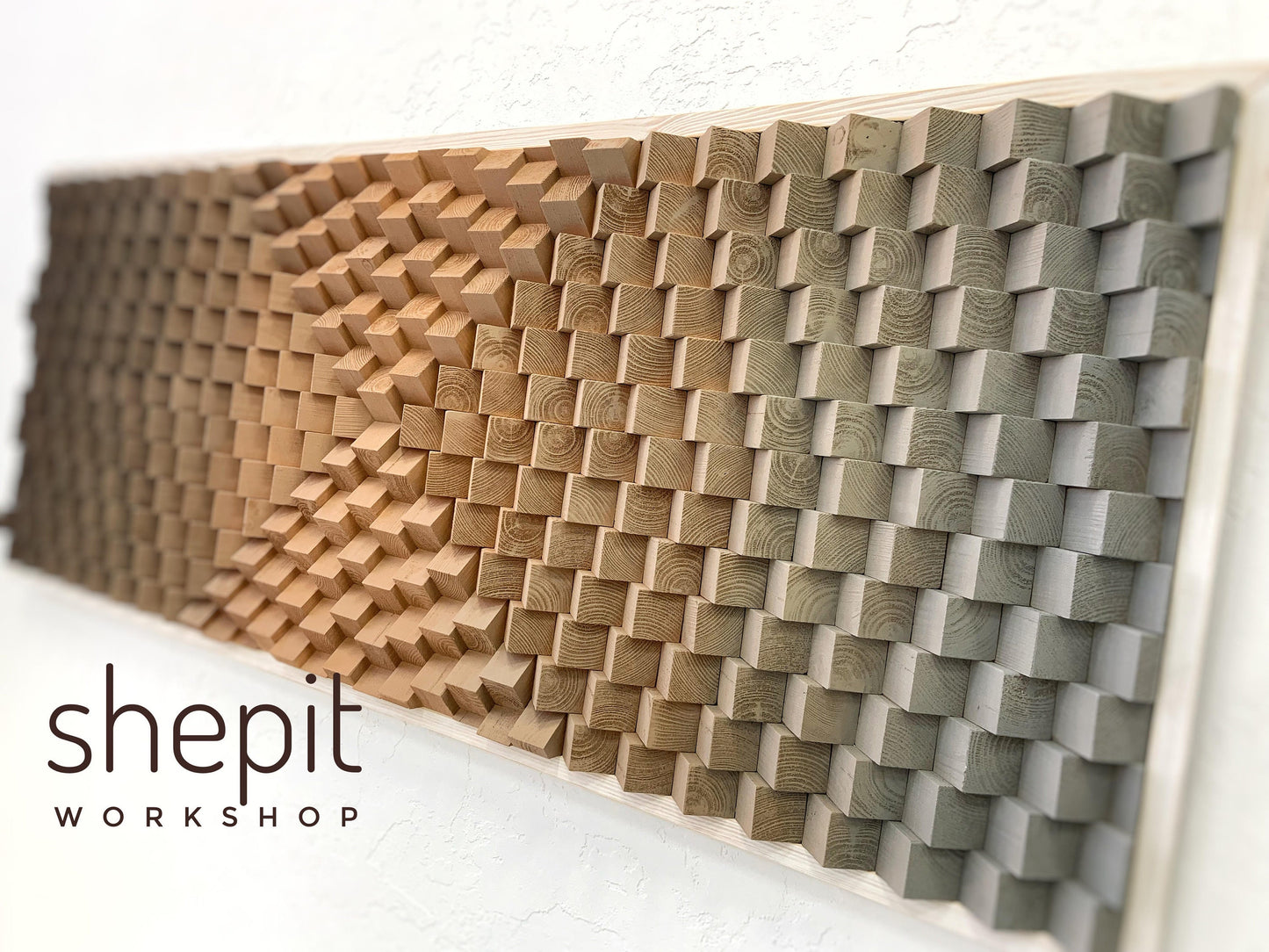 Wood Wall Art - Brown Beige Gray Artwork - Modern Geometric 3D - Sound Diffuser Acoustic Panel