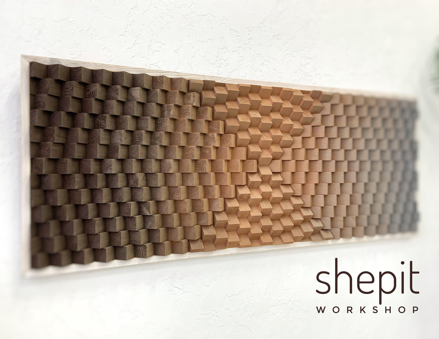 Wood Wall Art - Brown Beige Gray Artwork - Modern Geometric 3D - Sound Diffuser Acoustic Panel