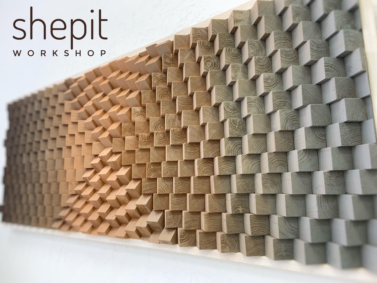 Wood Wall Art - Brown Beige Gray Artwork - Modern Geometric 3D - Sound Diffuser Acoustic Panel