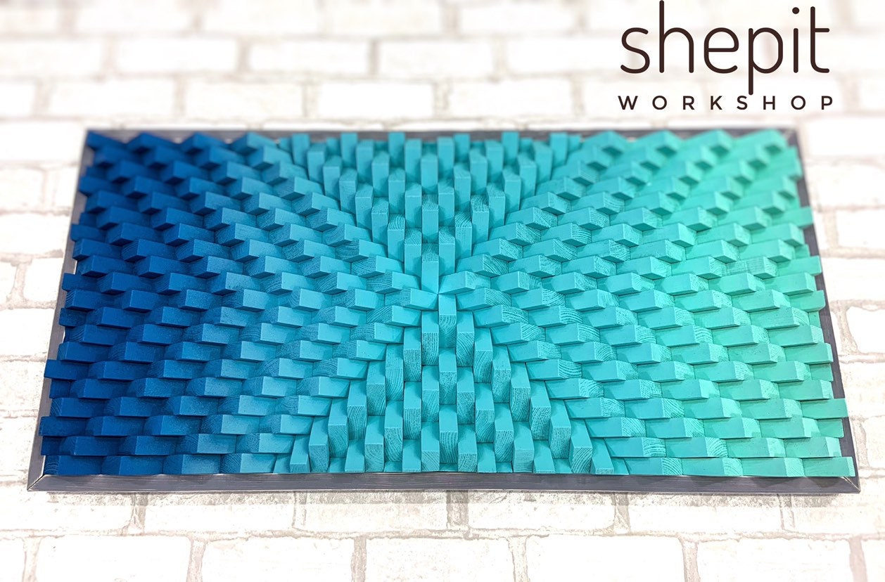 Wood Wall Art - Turquoise Blue Coastal Artwork - Sound Diffuser Acoustic Panel