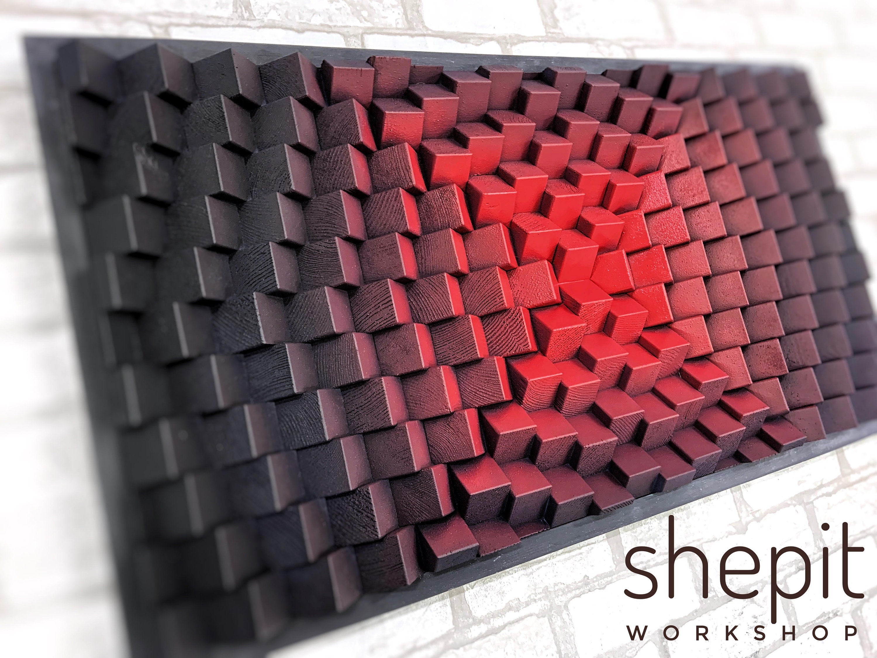 Wood Wall Art - Red Black - Parametric - Sound Diffuser