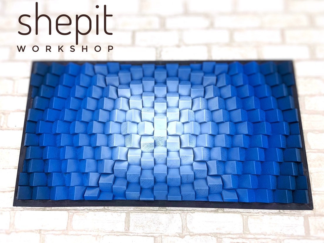 Wood Wall Art - Parametric Artwork - Blue White - Acoustic Sound Diffuser