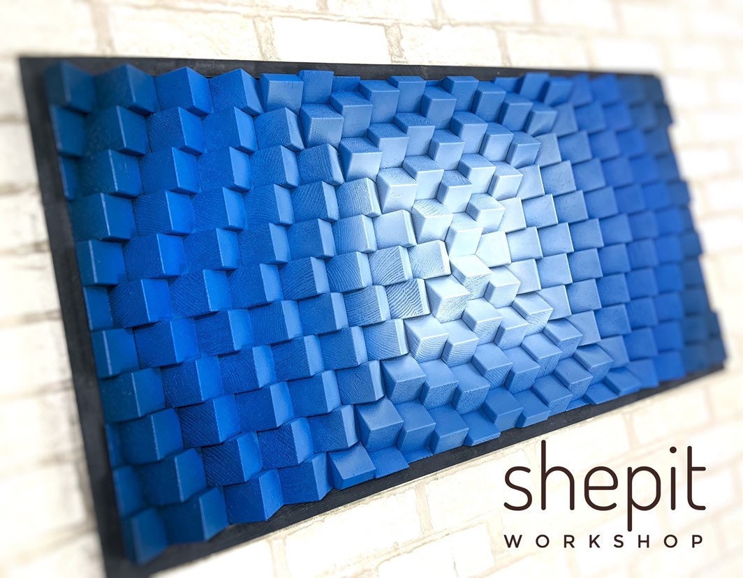 Wood Wall Art - Parametric Artwork - Blue White - Acoustic Sound Diffuser