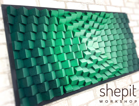 Wood Wall Art - Green Wall - Sound Diffuser - Acoustic Panel