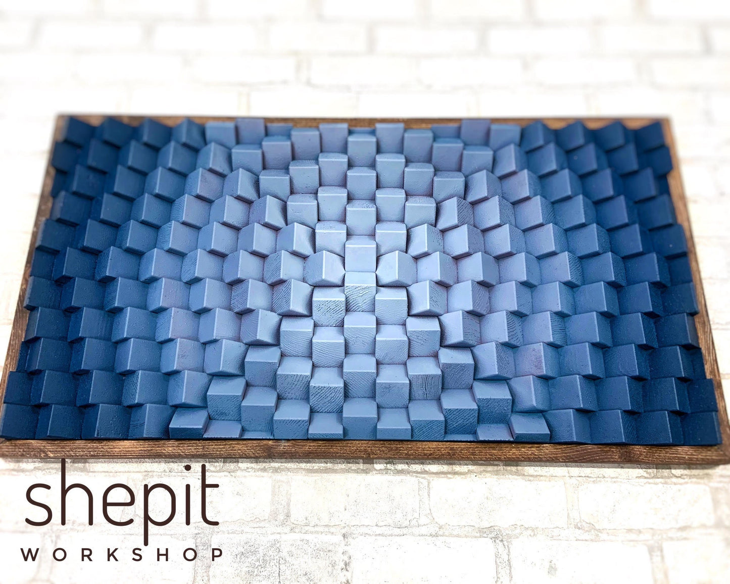 Wood Wall Art - Navy Blue Gray - Japandi Geometric Artwork - Sound Diffuser Acoustic Panel