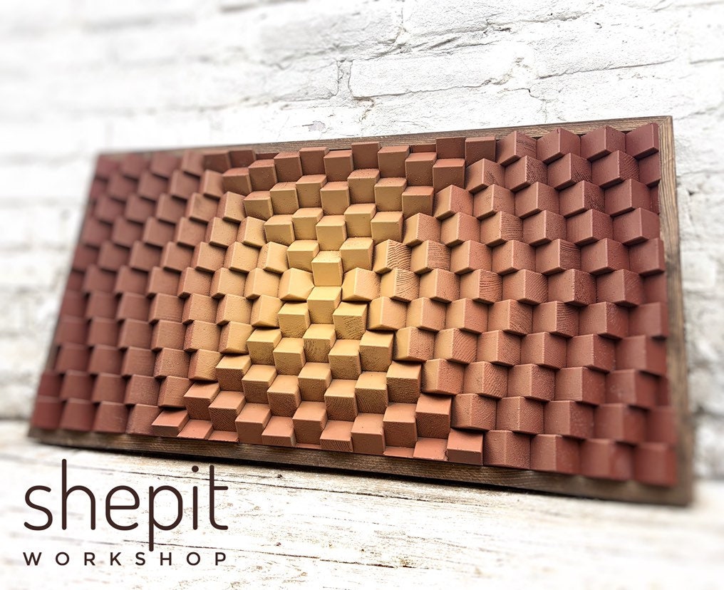 Wood Wall Art - Terracotta Burnt Orange Beige - Parametric Music Room - Sound Diffuser Acoustic Panel