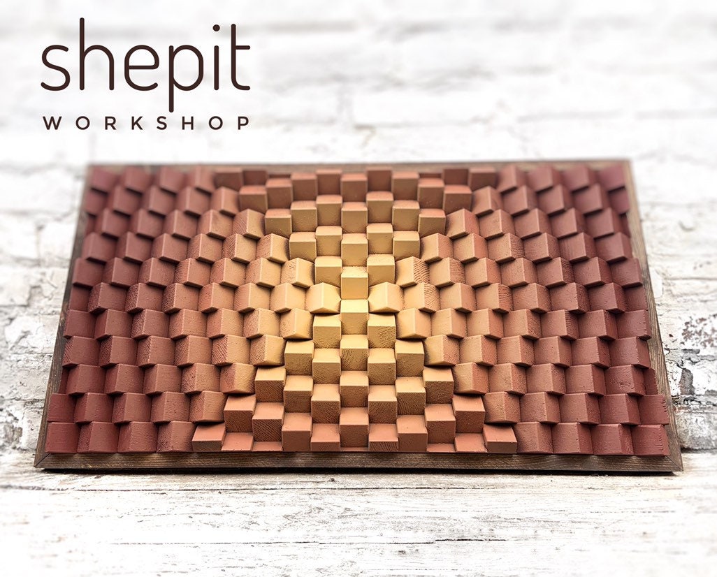 Wood Wall Art - Terracotta Burnt Orange Beige - Parametric Music Room - Sound Diffuser Acoustic Panel