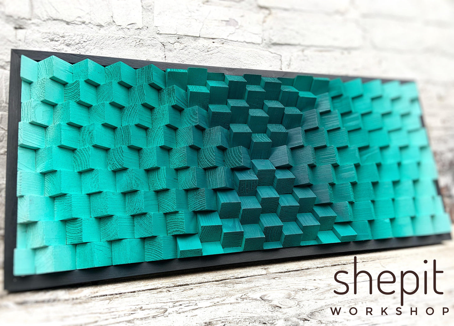 Teal Wood Wall Art - Ombre - Sound Diffuser - Acoustic Panel