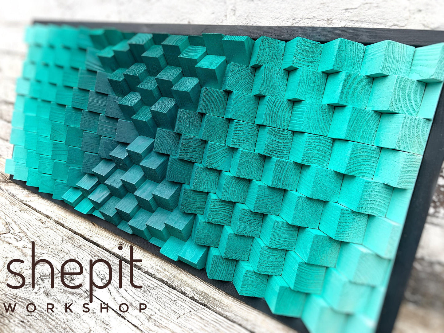 Teal Wood Wall Art - Ombre - Sound Diffuser - Acoustic Panel