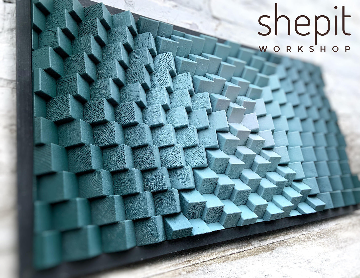 Wood Wall Art - Dark Green Seafoam Green 3D Parametric - Sound Diffuser - Acoustic Panel