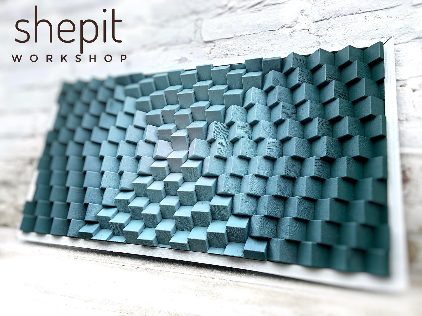 Wood Wall Art - Dark Green Seafoam Green 3D Parametric - Sound Diffuser - Acoustic Panel