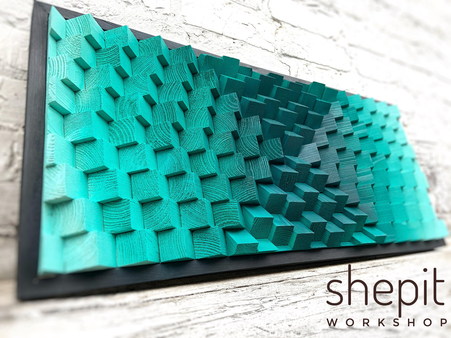 Teal Wood Wall Art - Ombre - Sound Diffuser - Acoustic Panel