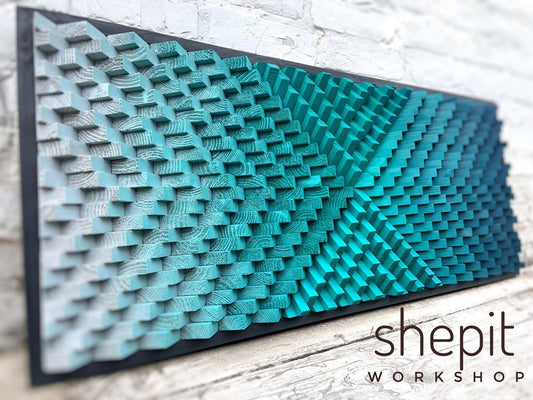 Teal Wood Wall Art - Sound Diffuser - Acoustic Panel