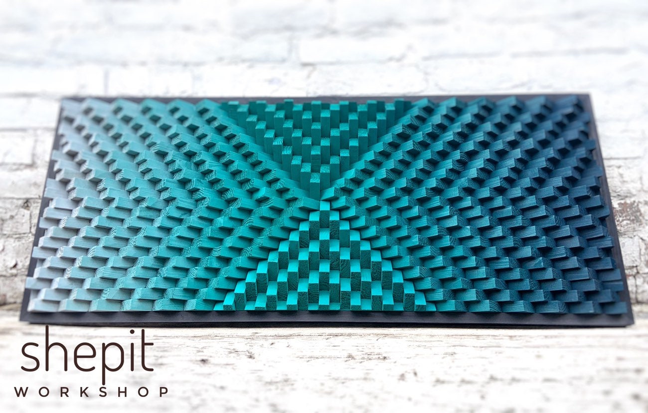 Teal Wood Wall Art - Sound Diffuser - Acoustic Panel