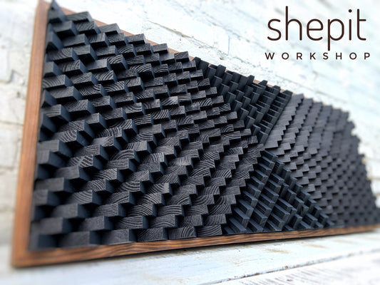 Acoustic Panel - Black Sound Diffuser - Large Wood Wall Art - 3D Geometric