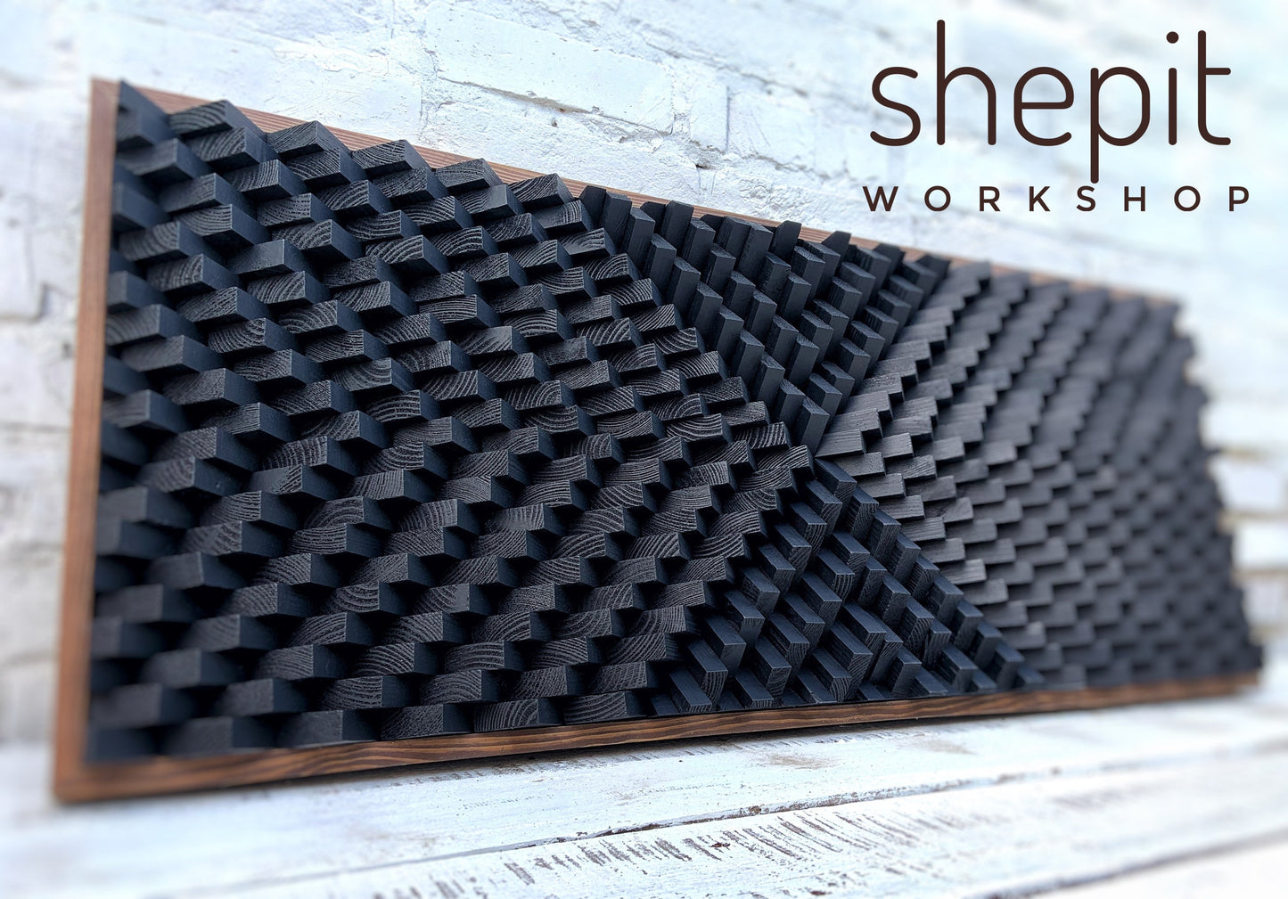 Acoustic Panel - Black Sound Diffuser - Large Wood Wall Art - 3D Geometric