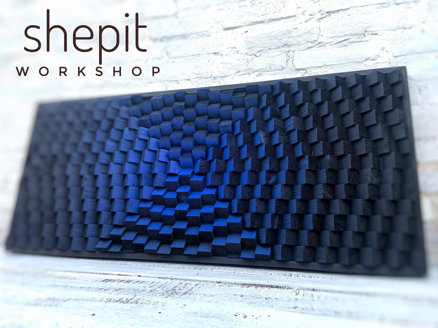 Wood Wall Art - Indigo Blue Acoustic Panel - Black Sound Diffuser