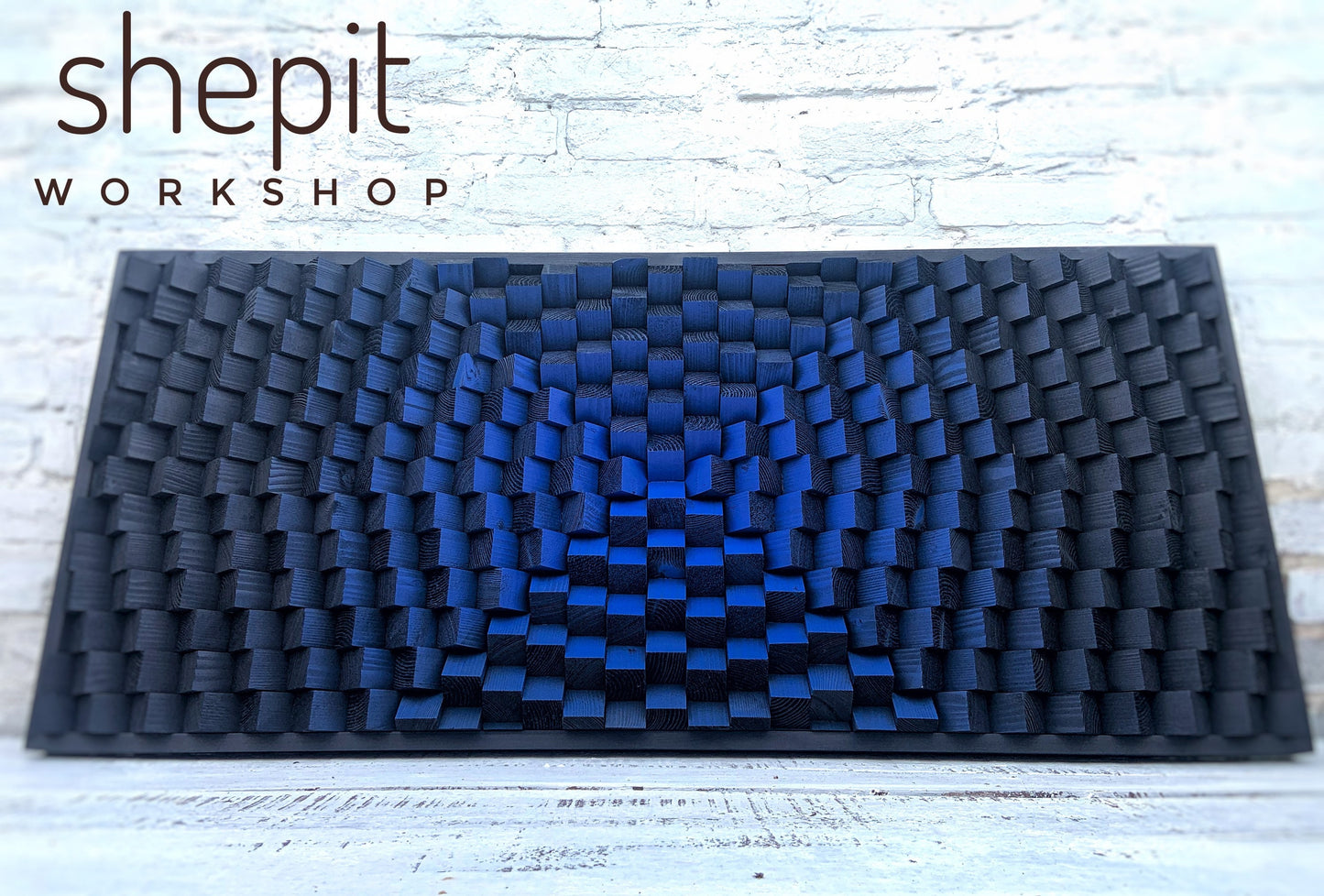 Wood Wall Art - Indigo Blue Acoustic Panel - Black Sound Diffuser