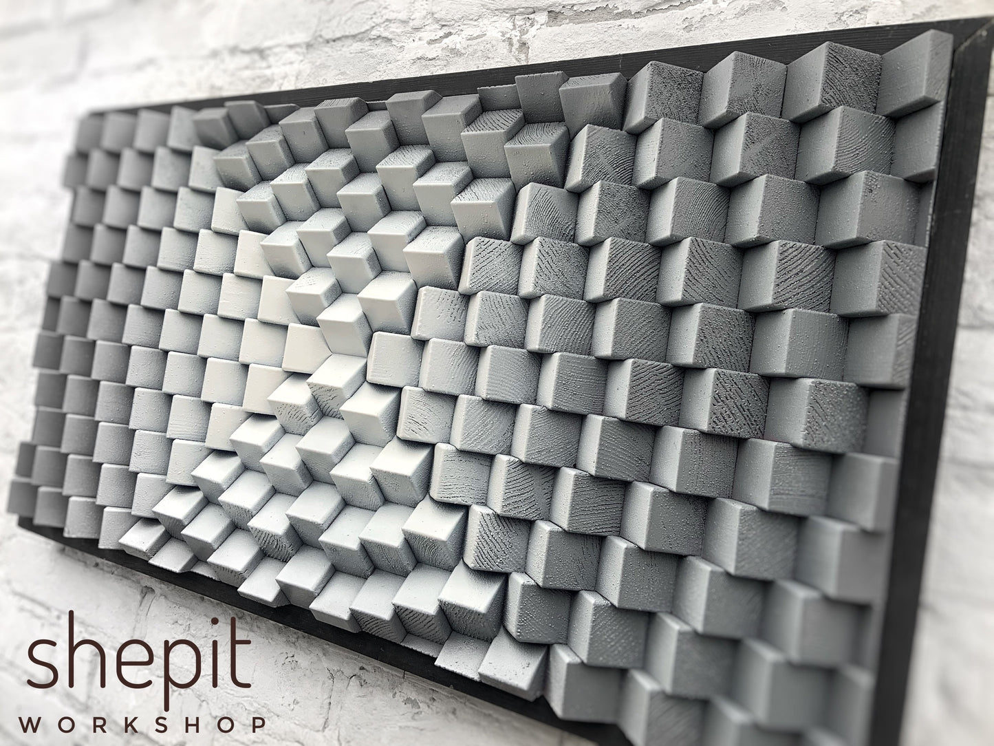 Wood Wall Art - Acoustic Panel - Sound Diffuser - Large Grey White Wood Art 3D