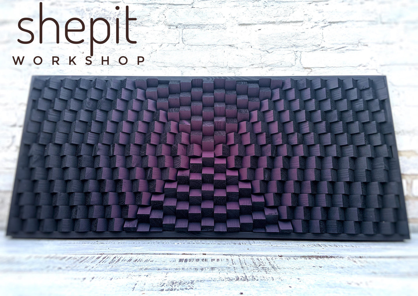 Wood Wall Art - Purple Black Artwork - Acoustic Panel Sound Diffuser