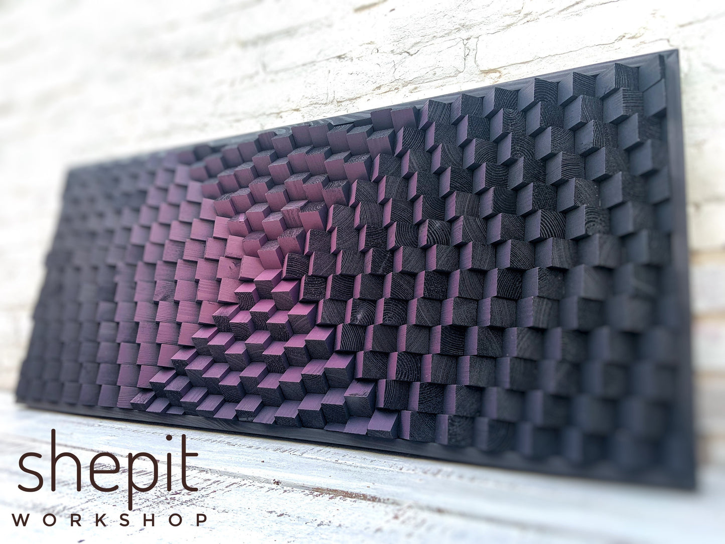 Wood Wall Art - Purple Black Artwork - Acoustic Panel Sound Diffuser