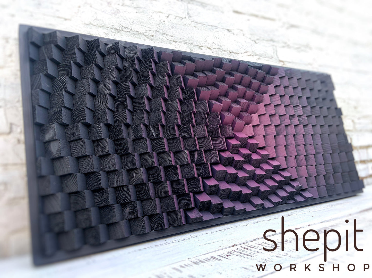 Wood Wall Art - Purple Black Artwork - Acoustic Panel Sound Diffuser