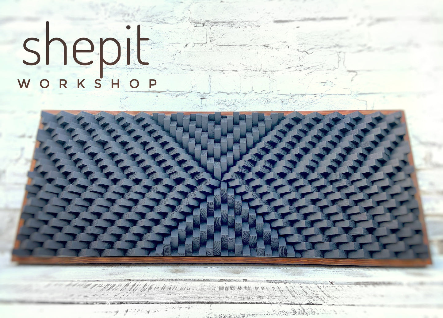 Graphite Gray Acoustic Panel - Sound Diffuser - Large Wood Wall Art - 3D Geometric