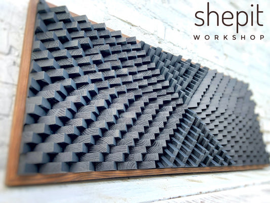 Graphite Gray Acoustic Panel - Sound Diffuser - Large Wood Wall Art - 3D Geometric