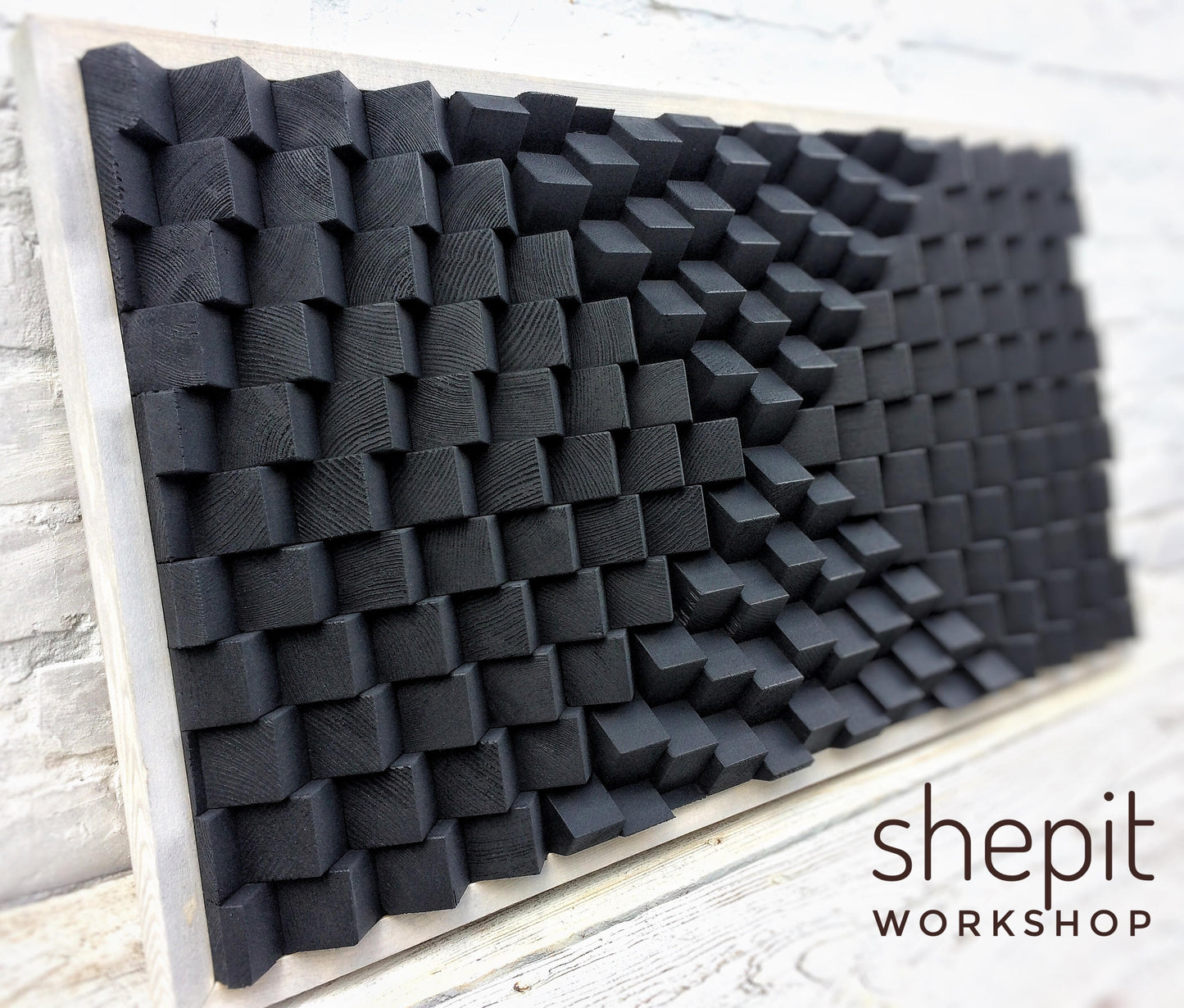Acoustic Panel - Black Sound Diffuser - Wood Wall Art - 3D Geometric