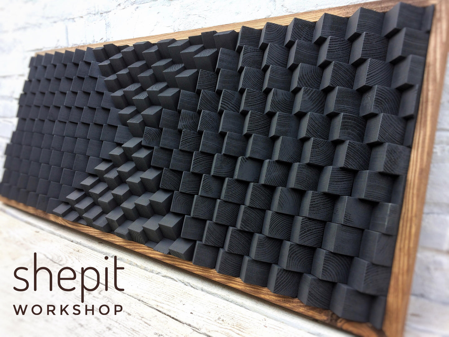 Acoustic Panel - Black Sound Diffuser - Wood Wall Art - 3D Geometric