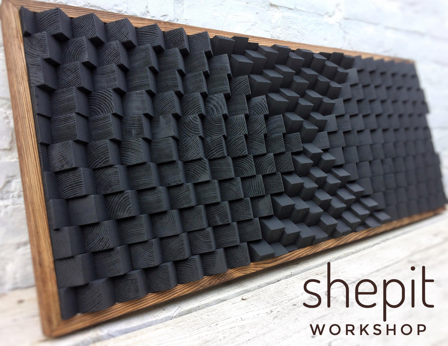 Acoustic Panel - Black Sound Diffuser - Wood Wall Art - 3D Geometric