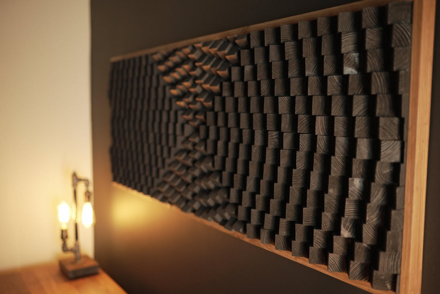 Acoustic Panel - Black Sound Diffuser - Wood Wall Art - 3D Geometric