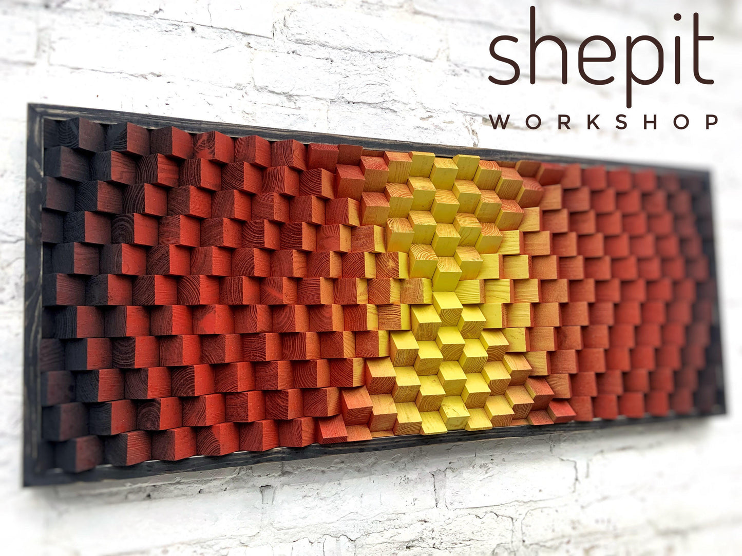 3D Wood Wall Art - Acoustic Panel - Black Red Yellow