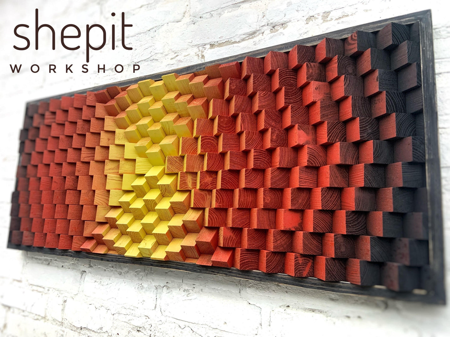 3D Wood Wall Art - Acoustic Panel - Black Red Yellow