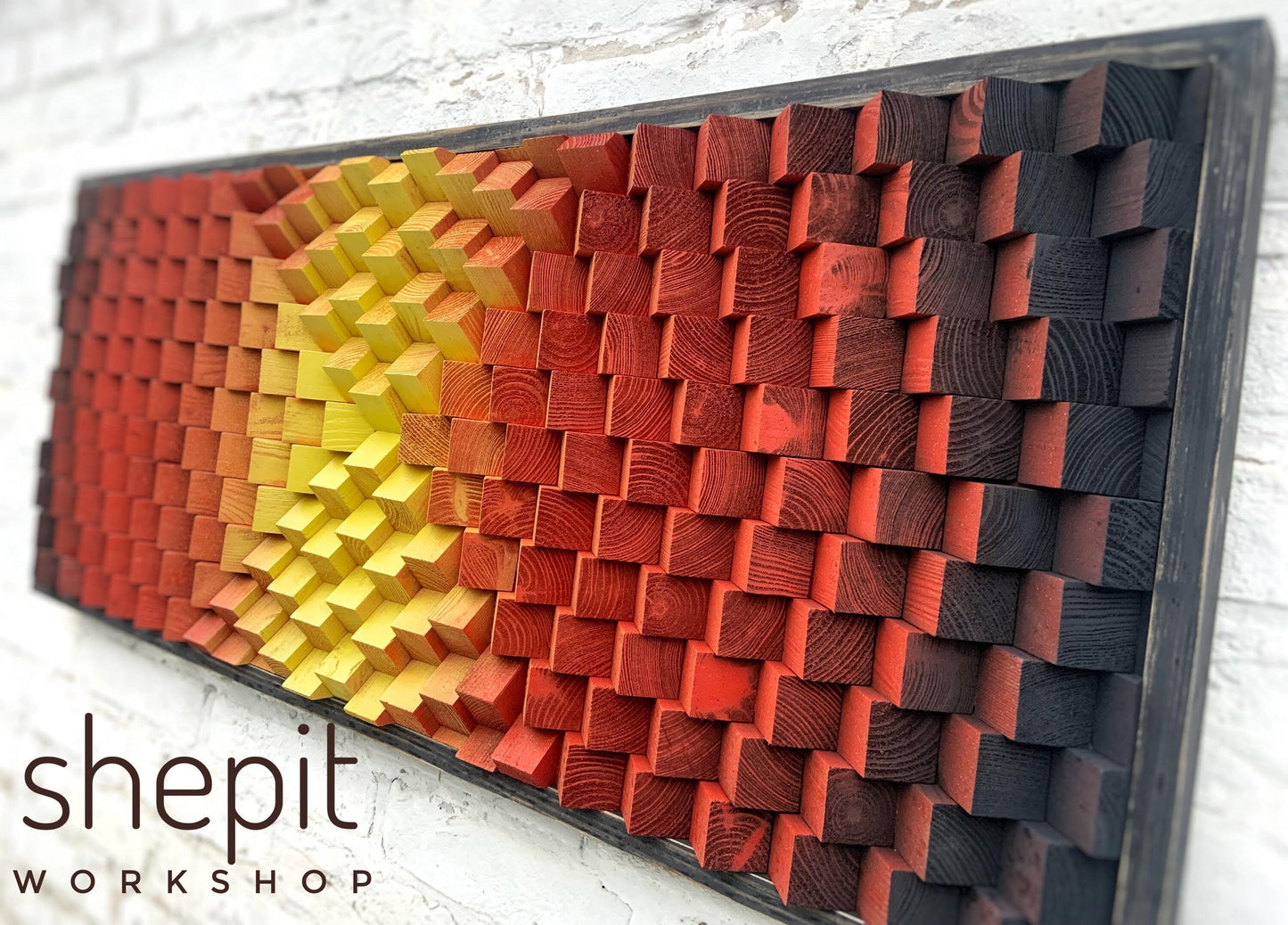 3D Wood Wall Art - Acoustic Panel - Black Red Yellow