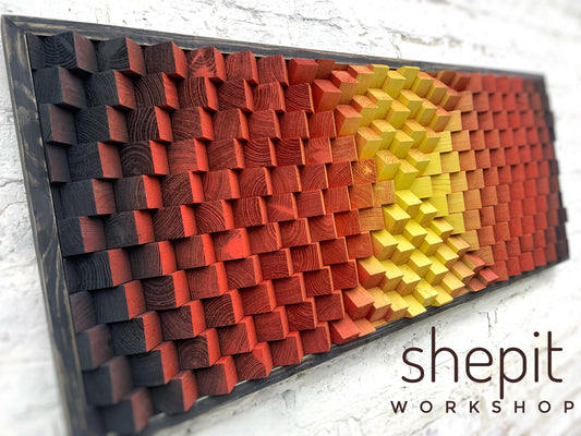 3D Wood Wall Art - Acoustic Panel - Black Red Yellow